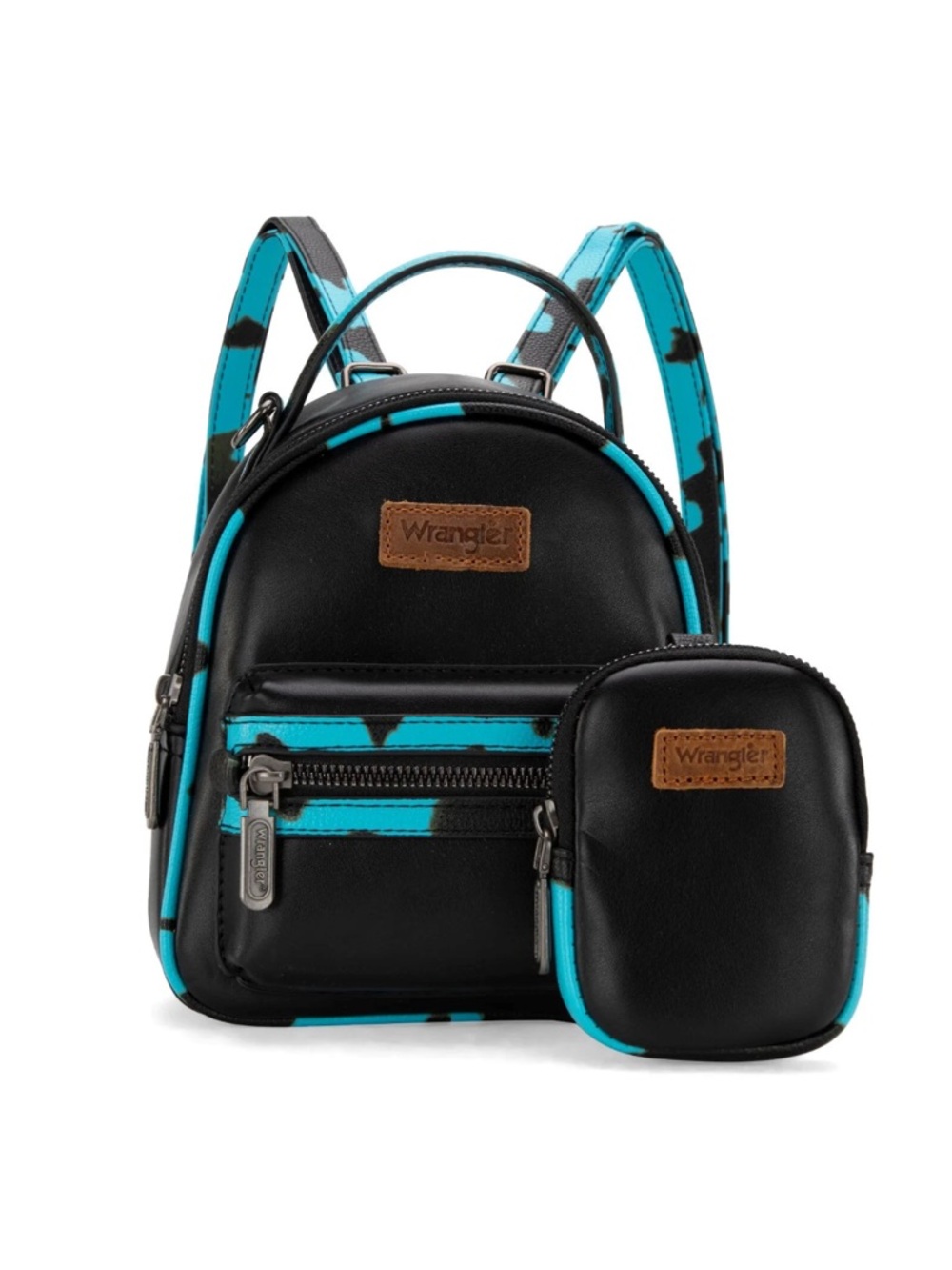 Wrangler Mini Backpack with Coin Pouch black and turquoise cow girl